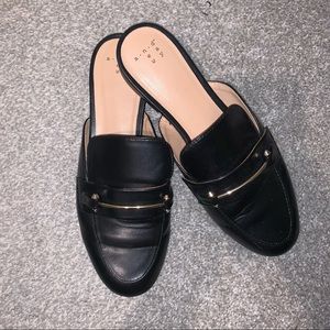 Black Mules with Gold Bar